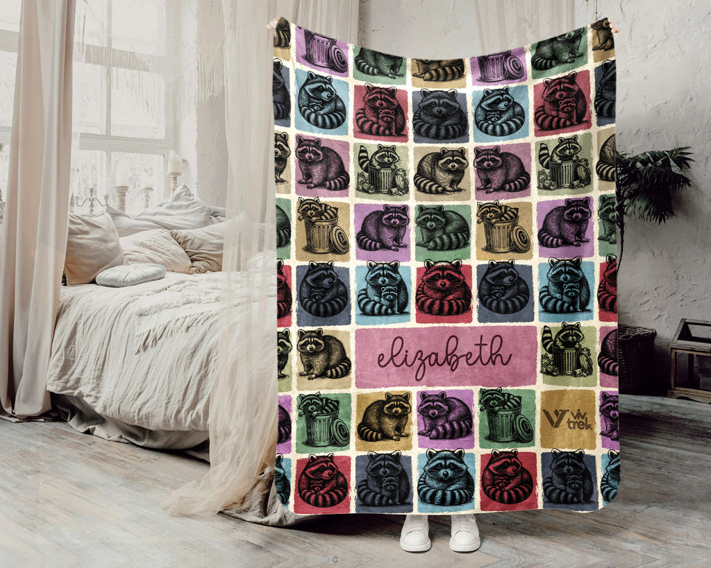 Personalized Raccoon Blanket Funny Animal Lover Throw Soft Wildlife Decor Unique Custom Name Gift for Home