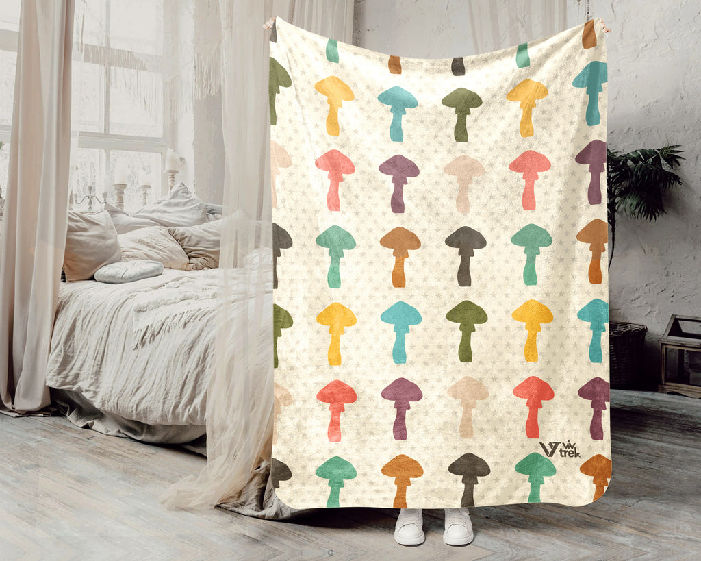 Retro Mushroom Blanket Gift for Nature Lovers, Cozy Fungi Throw, Woodland Inspired Decor Accent for Bedroom and Living Spaces