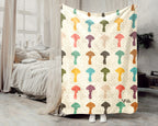 Retro Mushroom Blanket Gift for Nature Lovers, Cozy Fungi Throw, Woodland Inspired Decor Accent for Bedroom and Living Spaces