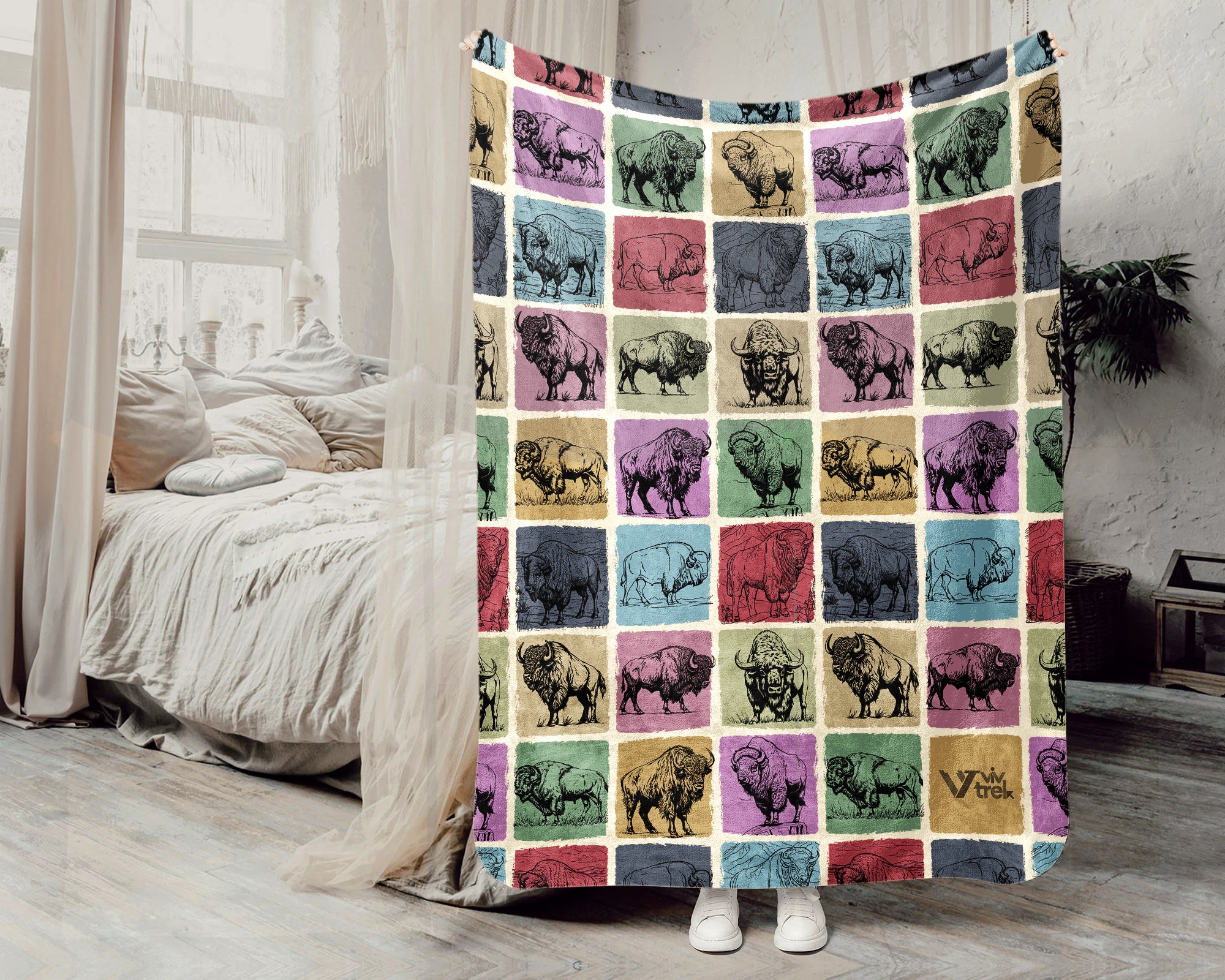Vintage Bison Blanket Cozy Buffalo Throw Wild Animal Blanket Rustic Wildlife Home Decor Unique Nature Lover Gift for Couch Bedroom