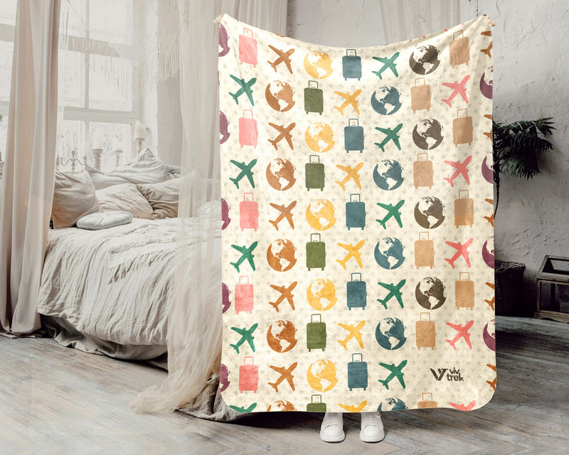 Retro Travel Lover Blanket, Vintage Wanderlust Throw for Cozy Adventure Decor and Explorer Gifts