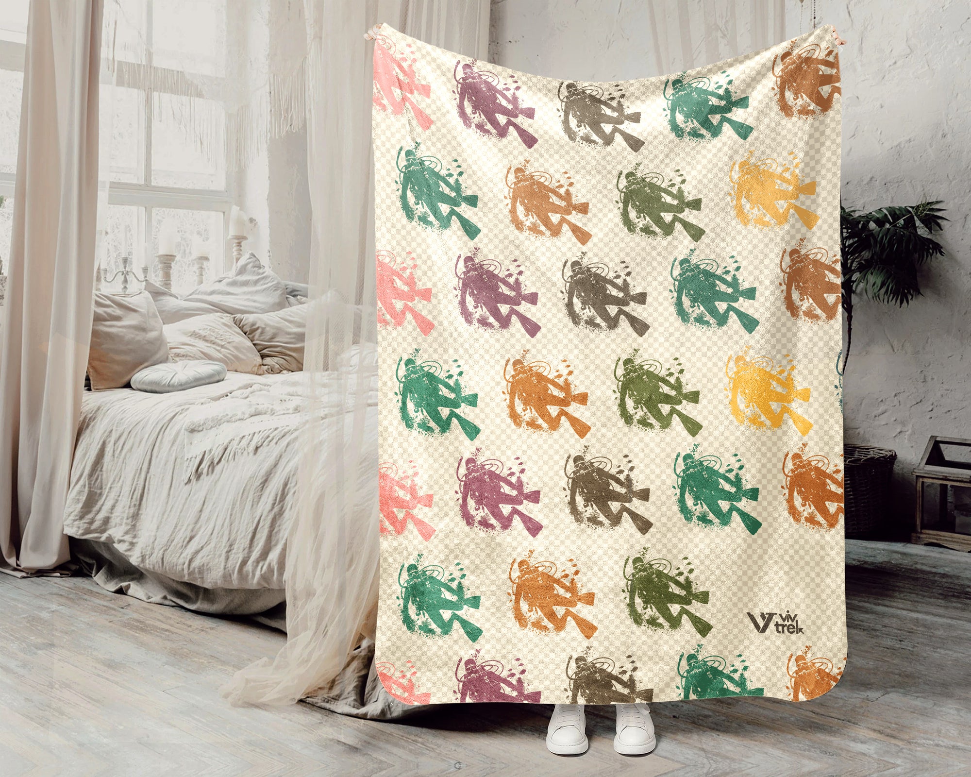 Retro Scuba Diving Lover Blanket, Vintage Ocean Adventure Throw for Coastal Home and Diver Decor