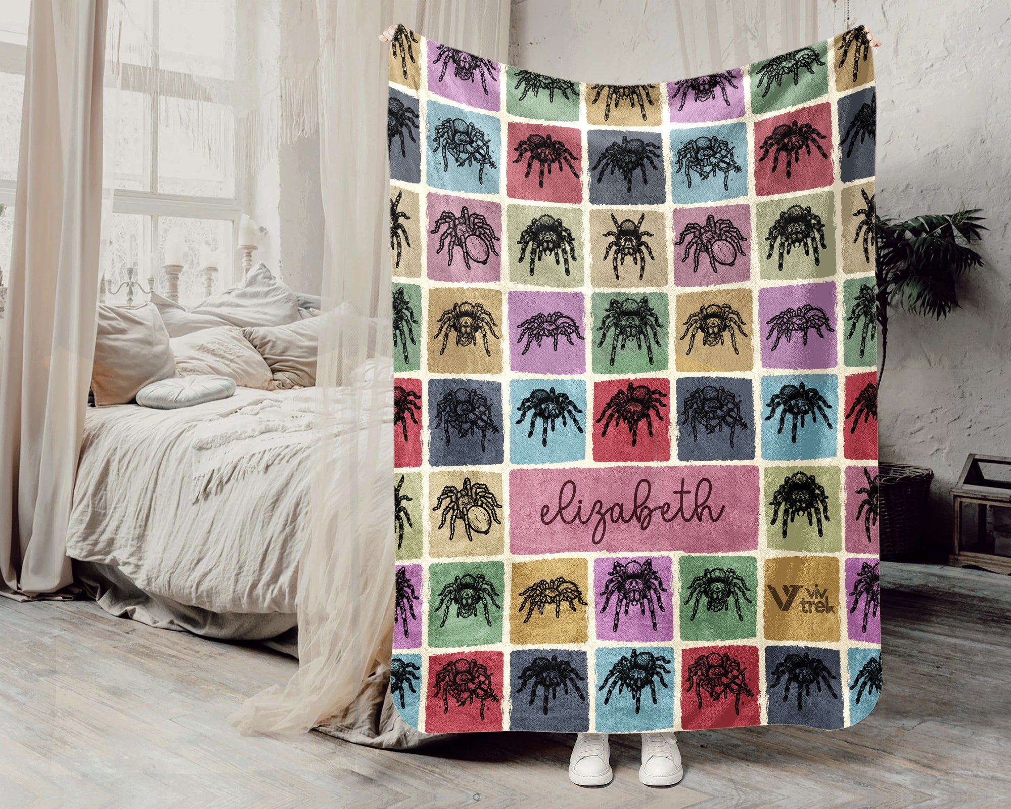 Custom Tarantula Spider Blanket Personalized Name Arachnid Lover Throw Retro Exotic Pet Gift Unique Home Decor Cozy Accent