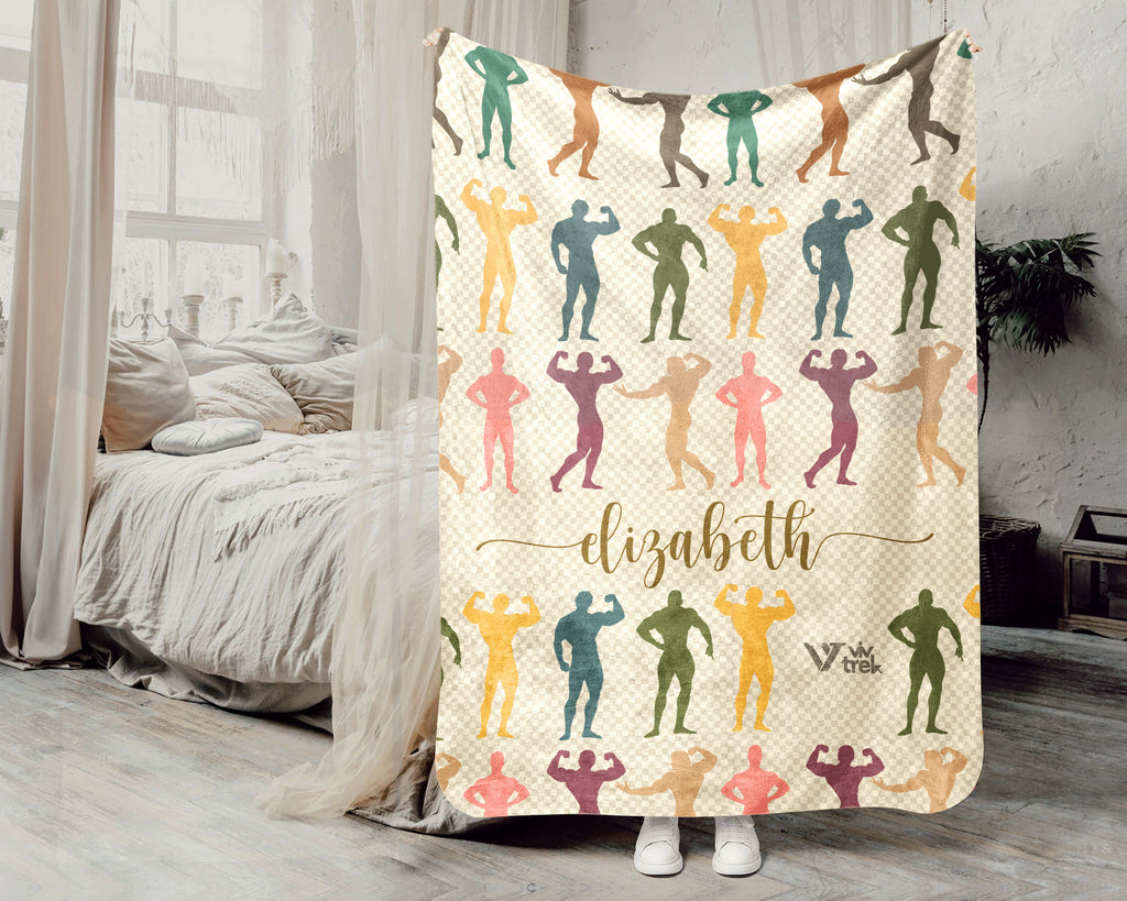 Custom Name Fitness Blanket Bodybuilding Throw Gift, Cozy Gym Lover Blanket for Athletes, Sporty Home Decor Accent