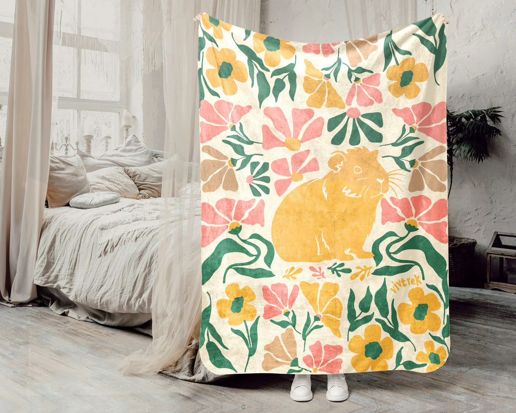 Guinea Pig Floral Blanket – Cozy Wildflower Pet Lover Throw