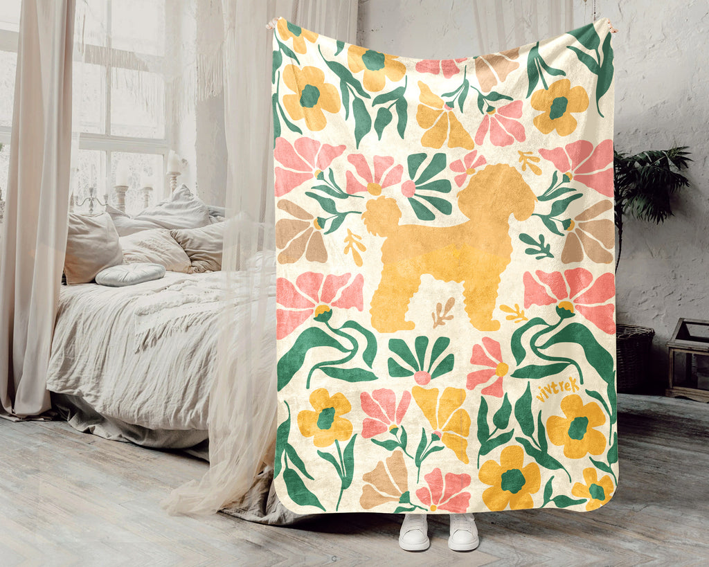 Floral Poodle Blanket – Cozy Vintage Dog Lover Throw Gift