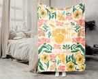 Floral Drummer Blanket with Custom Name, Cozy Wildflower Drum Kit Throw for Kids Teens Adults, Music Lover Gift
