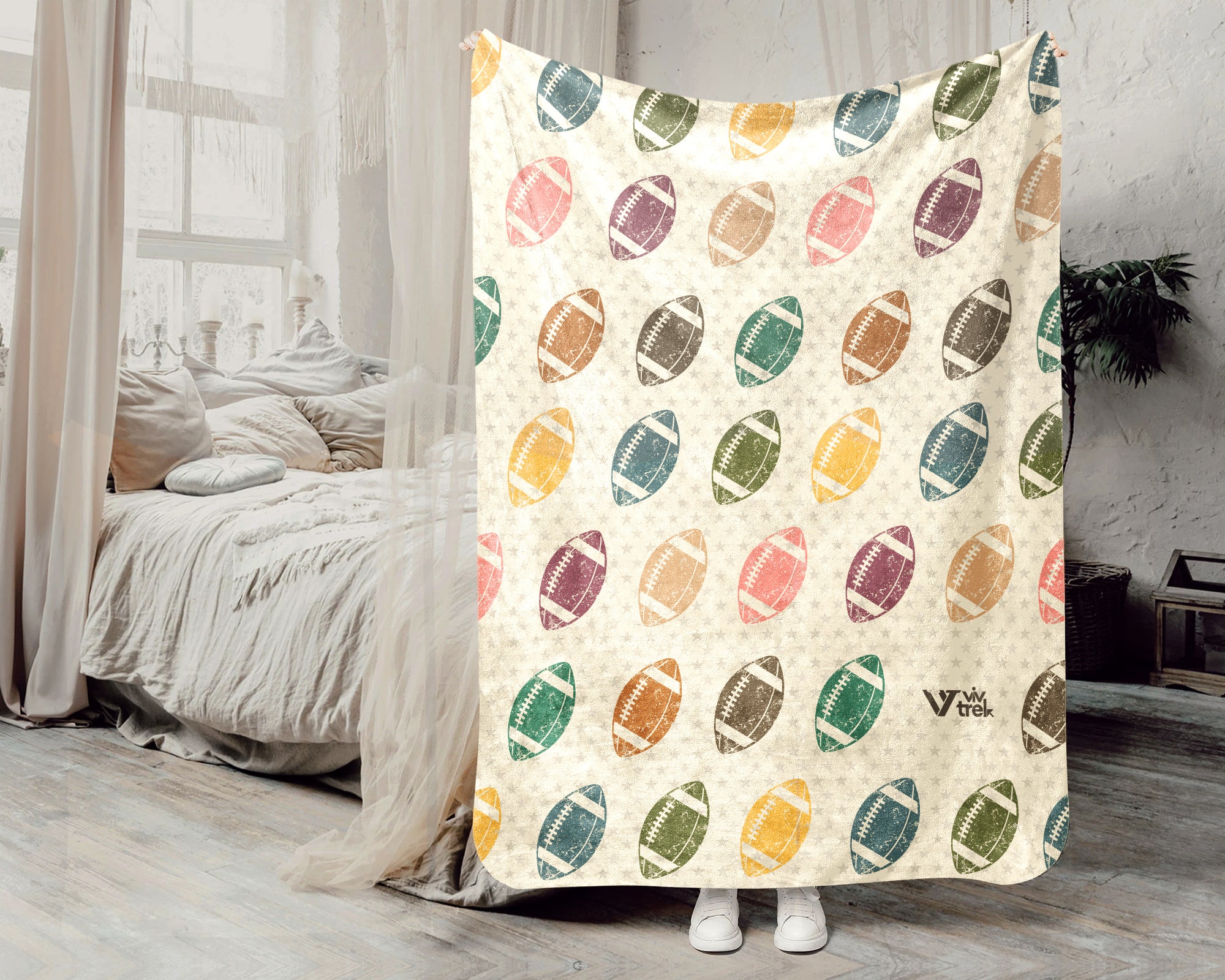 Retro Football Lover Blanket for Sports Fans, Cozy Athlete Throw for Game Day and Football Room Decor