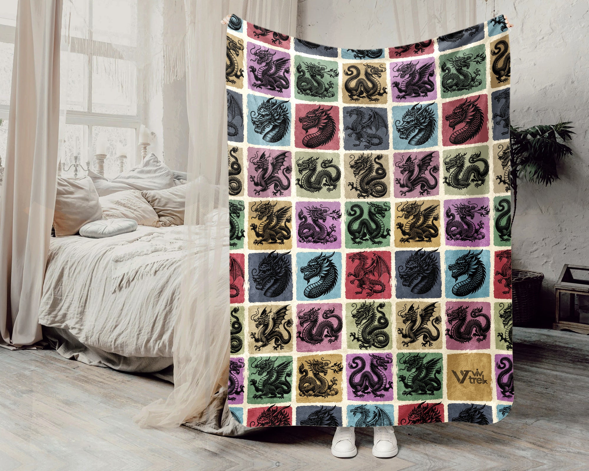 Vintage Dragon Blanket Gift for Fantasy Lovers, Cozy Mythical Creature Throw, Magical Decor for Bedroom and Game Room Spaces