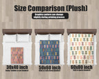 Size comparison chart for plush disk golf blanket on a background.
