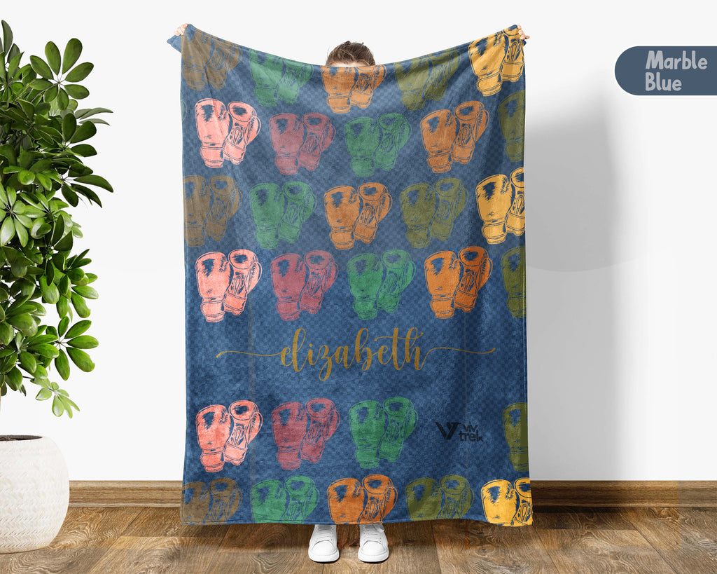 Custom Name Boxing Lover Blanket Sporty Throw Cozy Personalized Gift Soft Fitness Decor for Boxing Fans Home