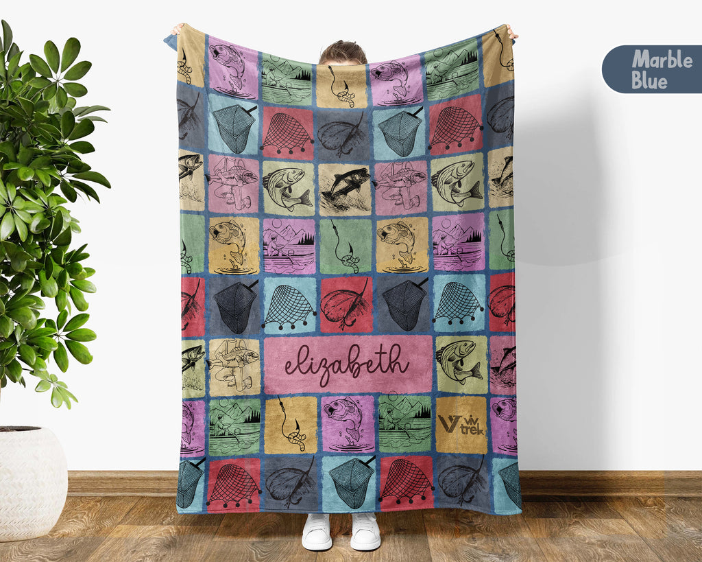 Personalized Fishing Blanket, Custom Angler Throw, Cozy Outdoor Gift Decor for Fishermen and Lake House Spaces