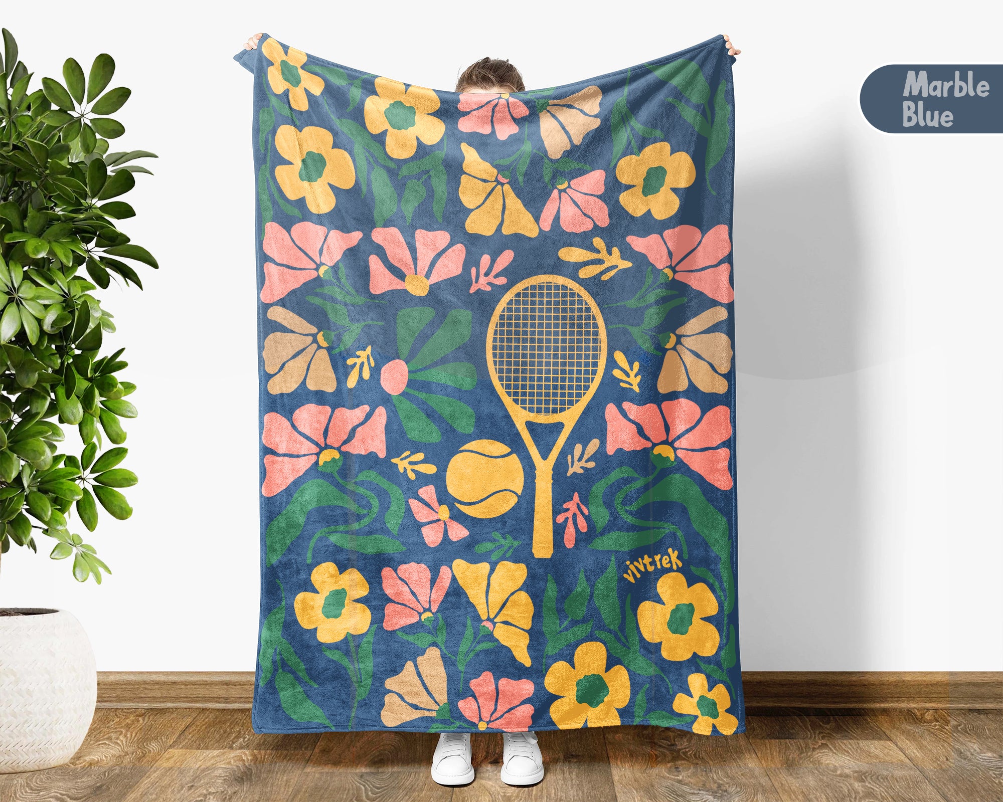 Floral Tennis Blanket – Cozy Vintage Player Throw Gift