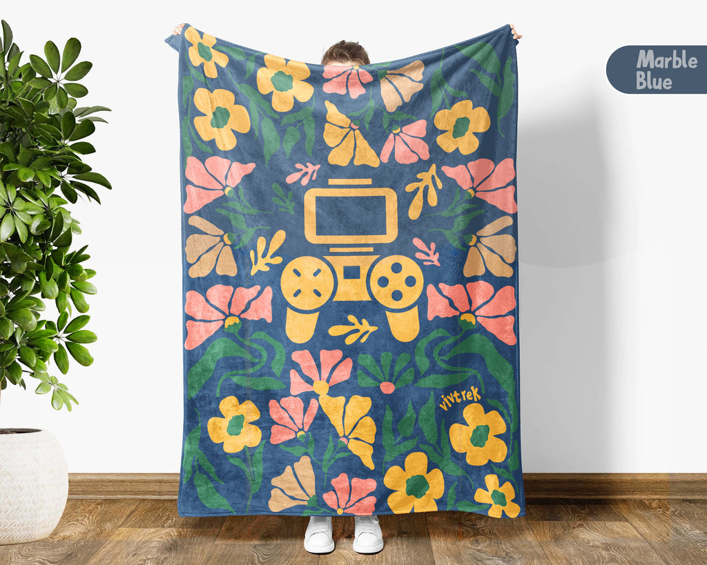 Floral Video Gaming Blanket – Cozy Gamer Throw for Kids, Teens & Adults