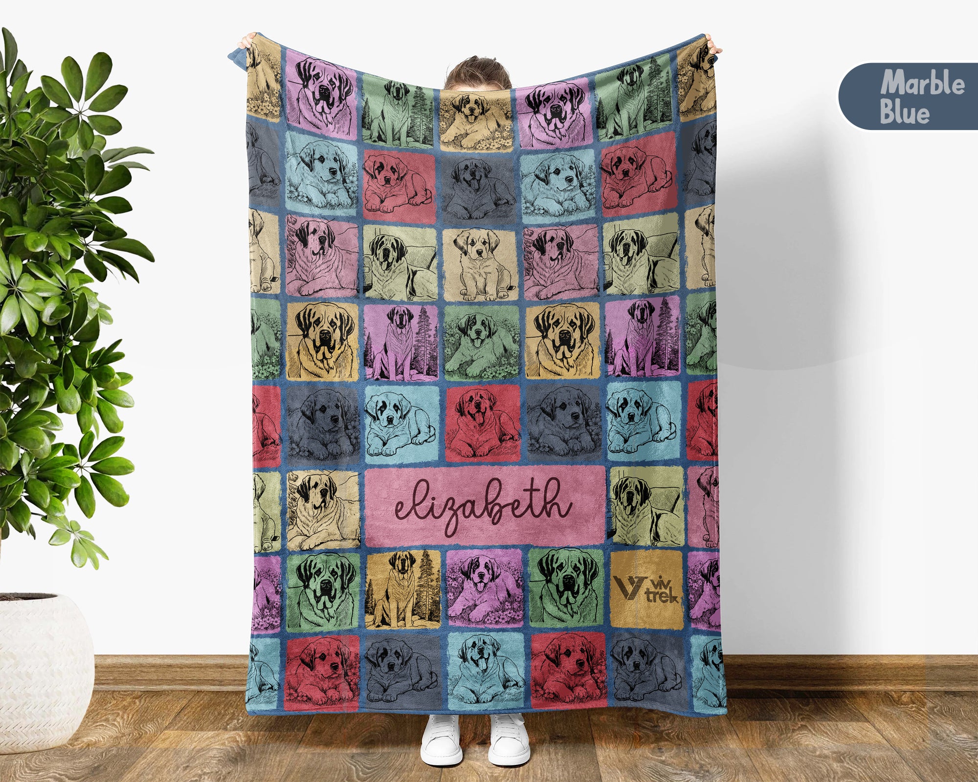 Custom Name St Bernard Dog Blanket Personalized Retro Puppy Throw Cozy Canine Gift Vintage Dog Lover Blanket for Home Decor