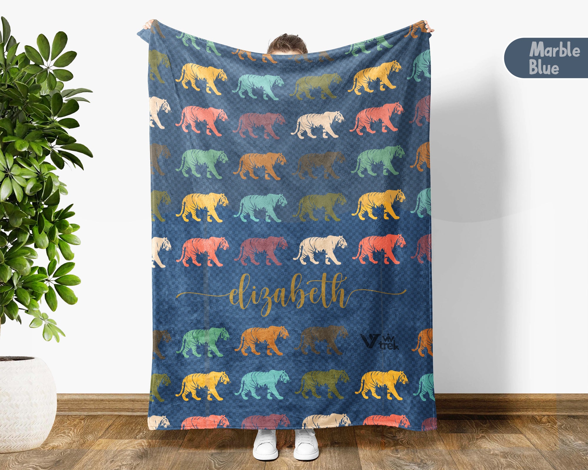 Personalized Tiger Lover Blanket Custom Name Vintage Animal Throw Retro Big Cat Cozy Fleece Gift Wildlife Home Decor Accent Piece