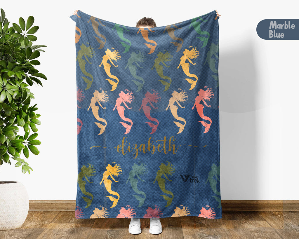 Personalized Mermaid Blanket with Custom Name Cozy Fantasy Ocean Throw for Kids Girls Cute Gift Magical Bedroom Decor