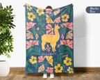 Personalized Llama Alpaca Floral Blanket, Custom Name Cute Animal Throw, Cozy Funny Farm Animal Gift for Animal Lovers