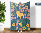 Personalized Floral English Bulldog Blanket, Custom Name Wildflower Dog Throw, Cozy Retro Bulldog Gift for Pet Lovers and Home Decor