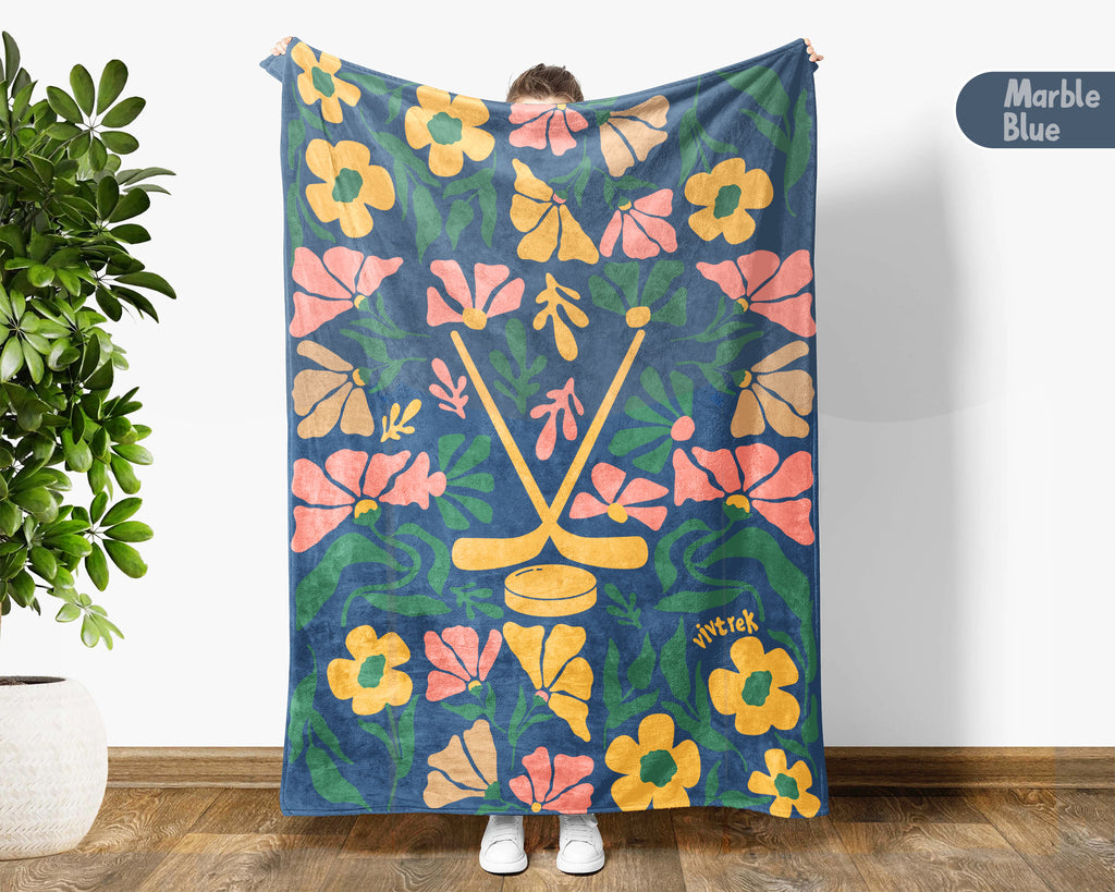 Floral Ice Hockey Blanket – Cozy Sports Fan Throw Gift