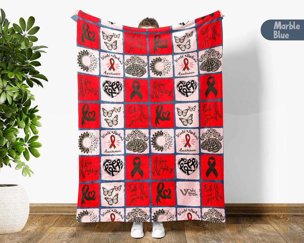 Dyslexia Awareness Blanket for October, Cozy Red Ribbon Throw Battle Blanket for Students, Educators & Family, Meaningful Support Gift