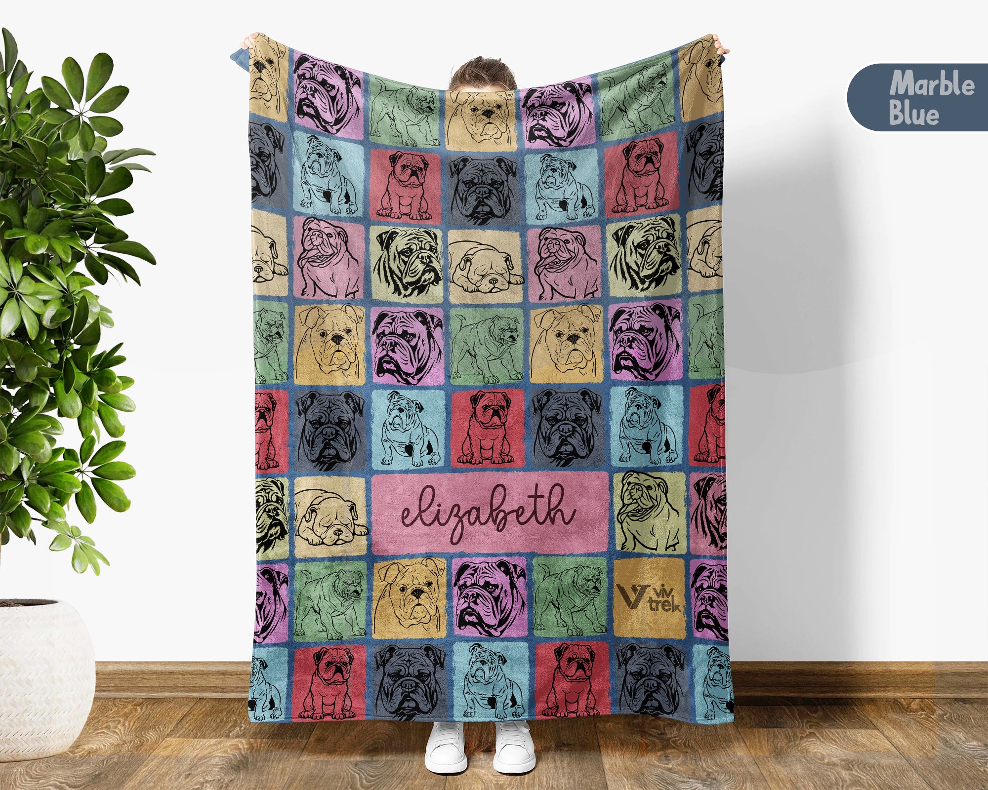Personalized Bulldog Lover Blanket – Custom Name Vintage Dog Throw