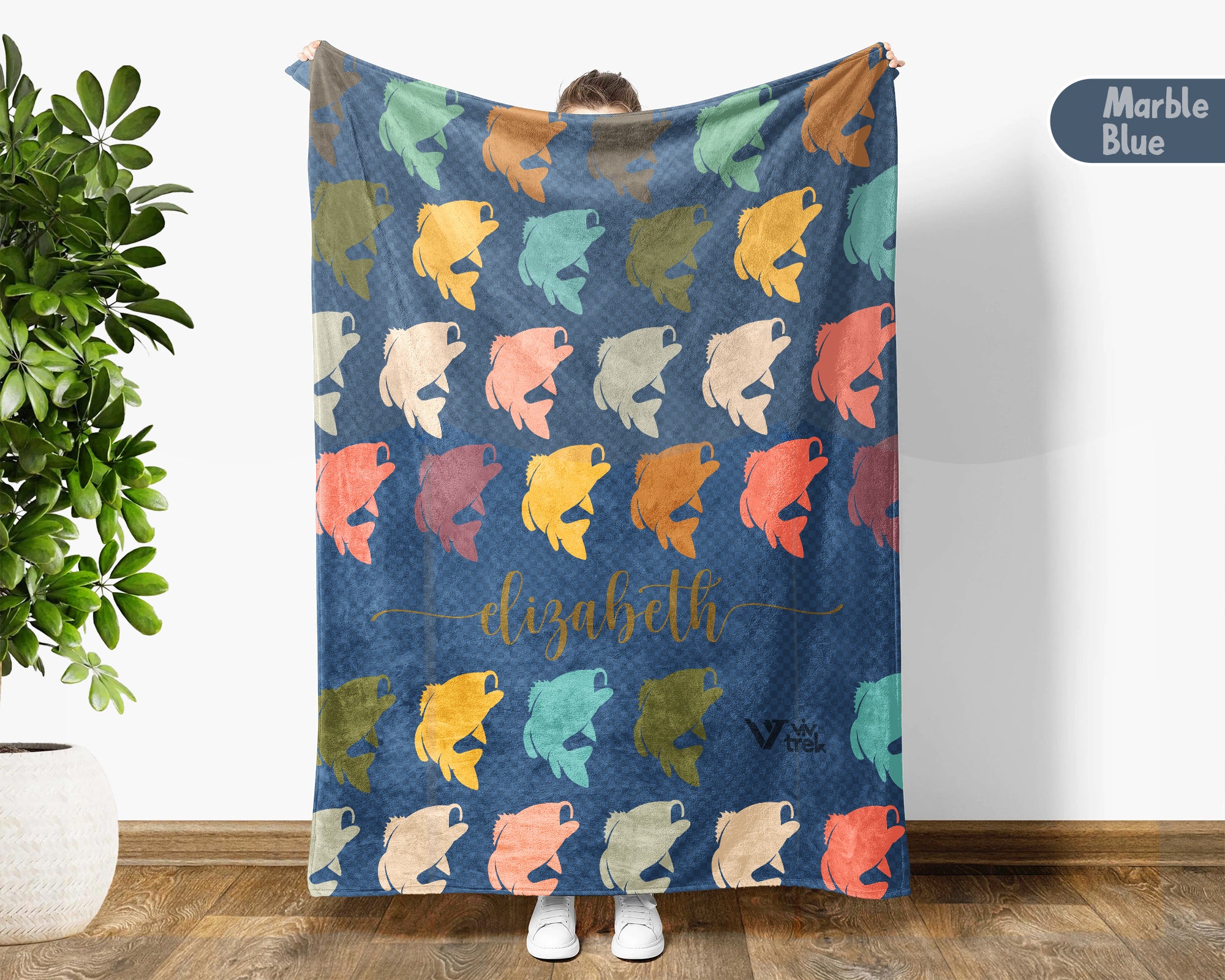 Custom Name Fishing Blanket, Personalized Outdoor Throw, Cozy Fisherman Gift for Cabin and Lake House Decor