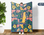 Personalized Floral Otter Blanket with Custom Name, Cozy Floral Throw for Kids Teens Adults, Cute Otter Lover Birthday Gift