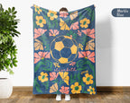 Custom Name Soccer Floral Blanket, Personalized Football Fan Throw, Cozy Sports Gift for Players and Soccer Lovers Room Decor