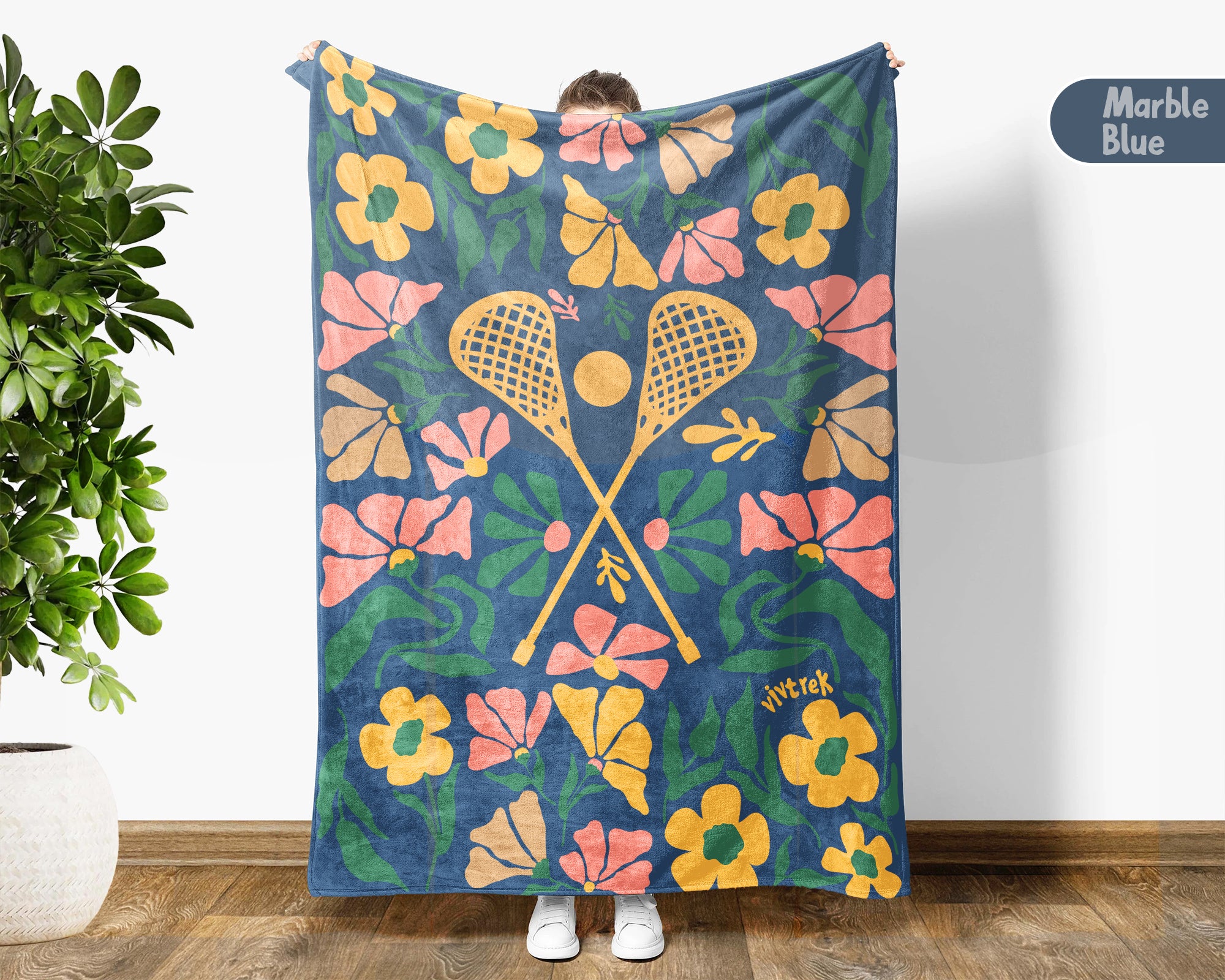 Floral Lacrosse Blanket – Cozy Vintage Sports Throw Gift