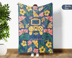 Floral Personalized Name Video Gaming Blanket with Custom Name, Cozy Floral Gamer Throw for Kids Teens Adults, Birthday Gift for Boys & Girls