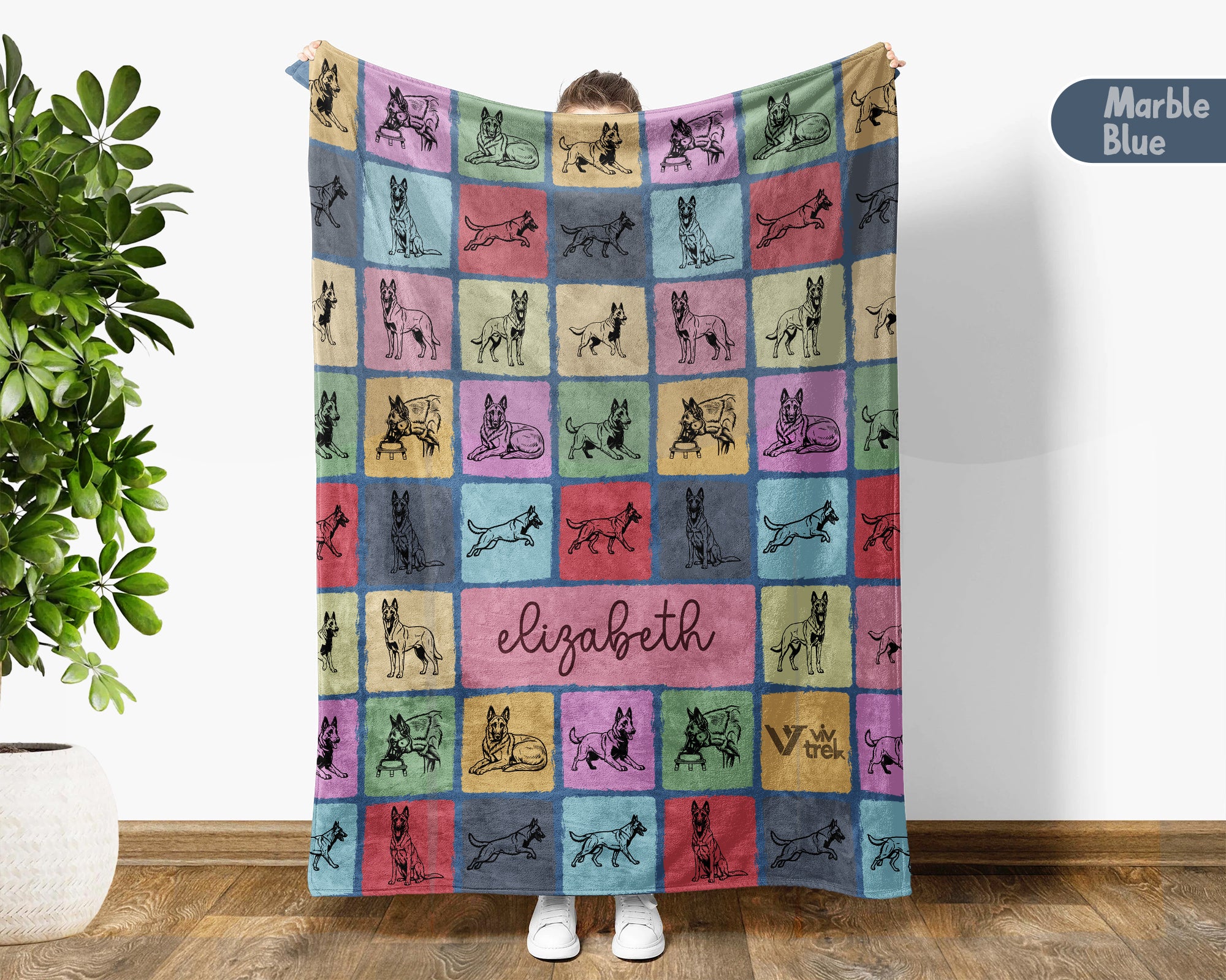 Custom Belgian Malinois Blanket Personalized Name Working Dog Throw Retro K9 Police Dog Gift Unique Cozy Home Decor Accent