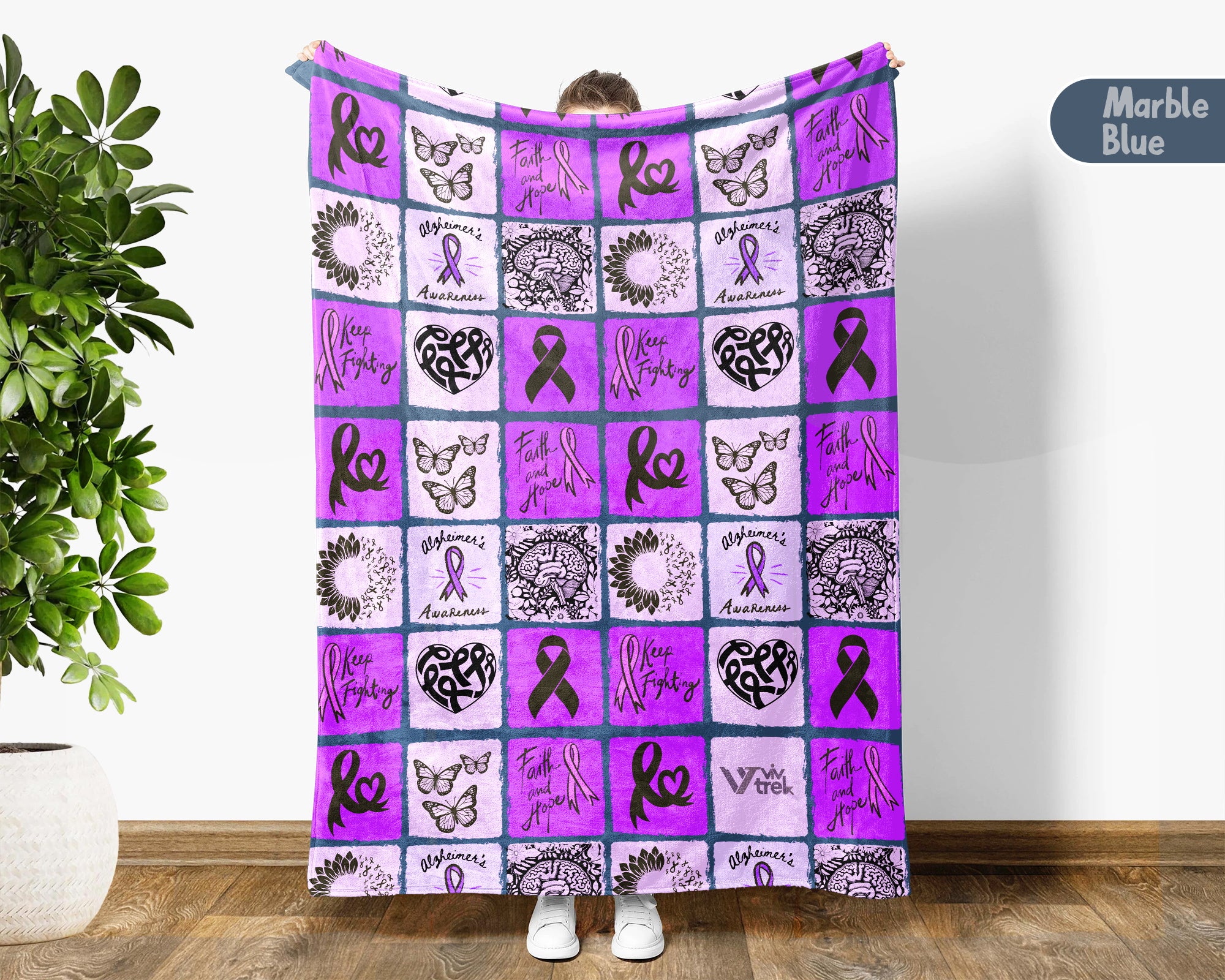 Alzheimer’s Awareness Battle Blanket for June, Cozy Distressed Throw for Patients, Caregivers & Family, Meaningful Support Gift