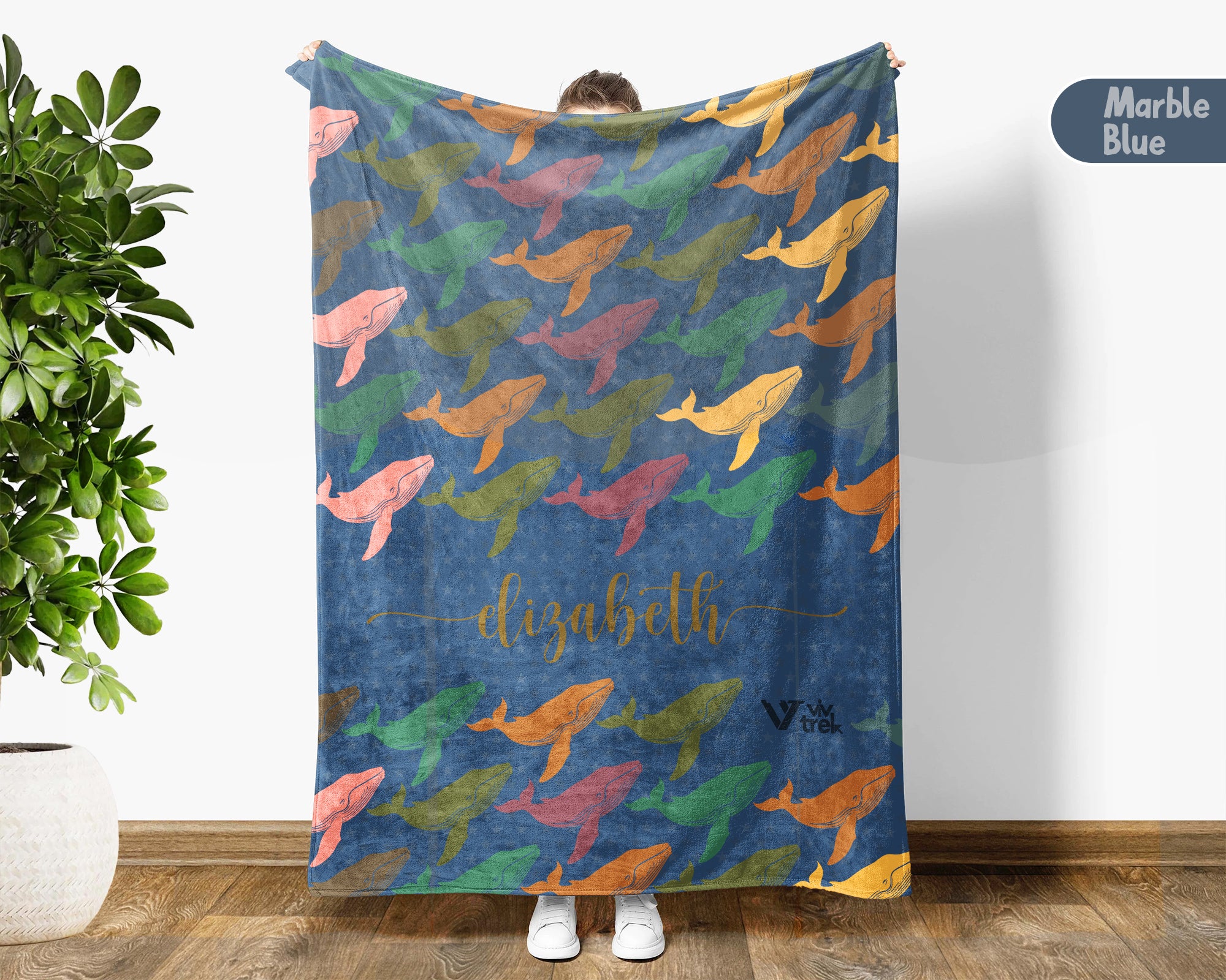 Personalized Whale Blanket Custom Name Ocean Lover Throw Retro Sea Life Decor Cozy Nautical Gift Unique Home Accent Idea