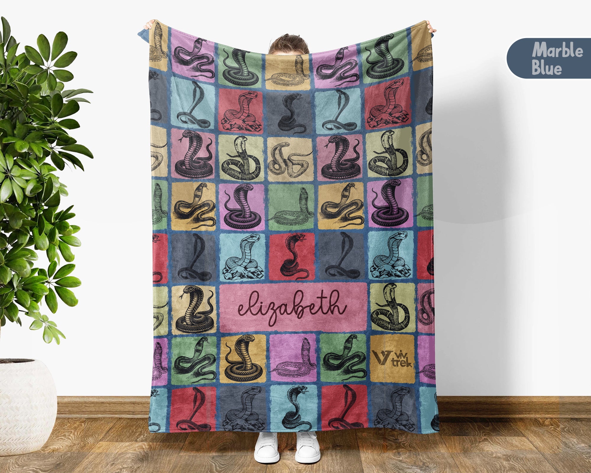 Custom Cobra Snake Blanket Personalized Name Retro Reptile Throw Cozy Serpent Decor Unique Exotic Animal Gift Home Accent