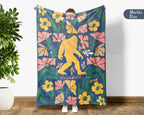 Custom Name Floral Bigfoot Blanket, Cozy Sasquatch Throw Gift for Fans
