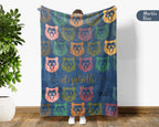 Custom Bear Blanket Personalized Name Retro Wildlife Throw Cozy Rustic Forest Decor Unique Animal Graphic Gift Home Accent