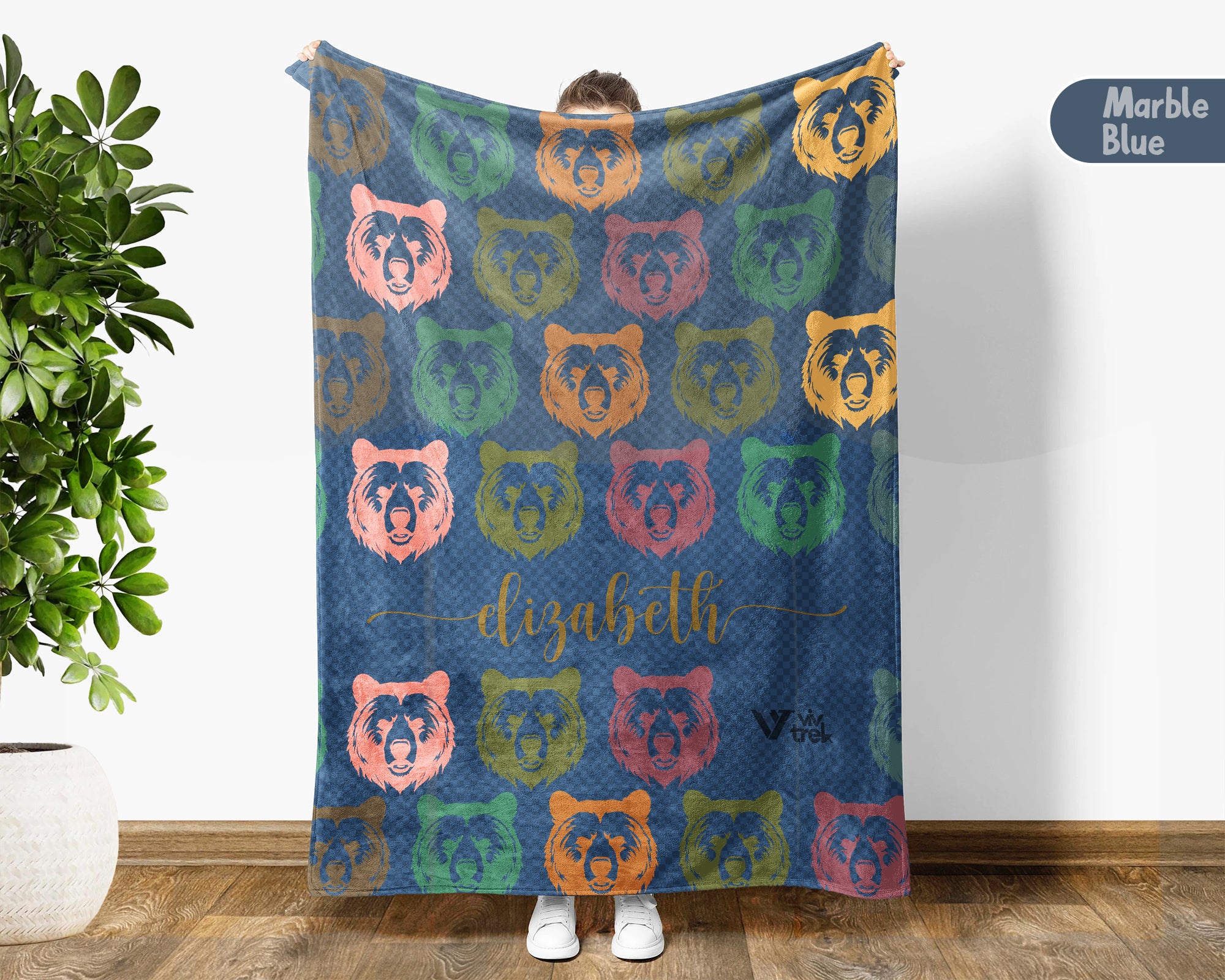 Custom Bear Blanket Personalized Name Retro Wildlife Throw Cozy Rustic Forest Decor Unique Animal Graphic Gift Home Accent