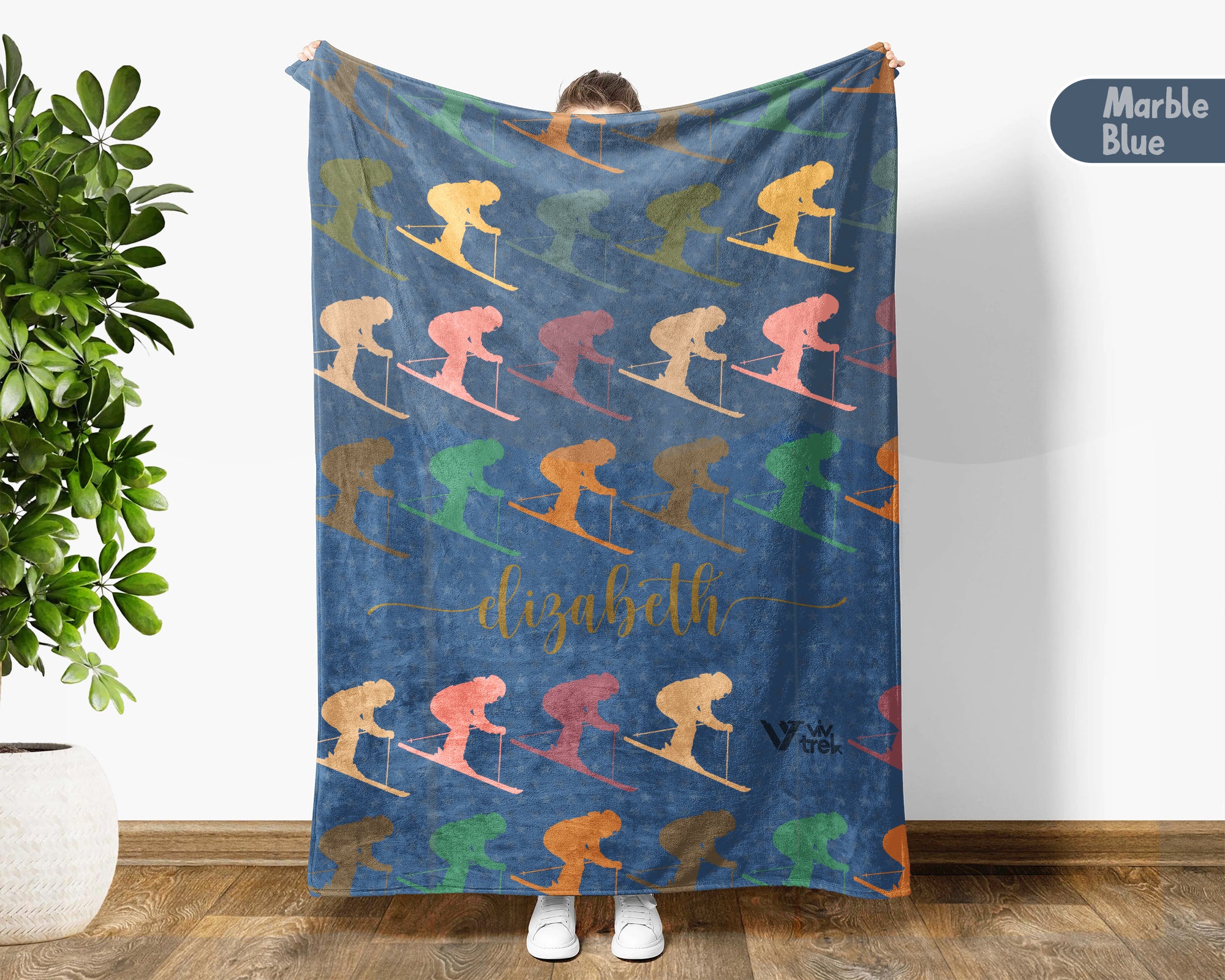 Custom Name Ski Lover Blanket Winter Sports Throw Cozy Personalized Gift Soft Snow Adventure Decor for Cabin Home