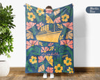 Personalized Floral Titanic Ship Blanket with Custom Name, Cozy Wildflower Ocean Liner Throw for Kids Teens Adults, History Lover Gift