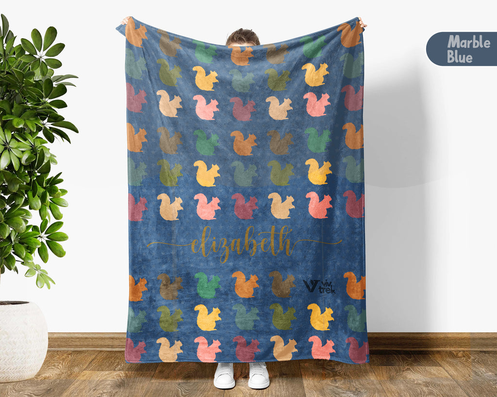 Custom Name Squirrel Blanket Personalized Cozy Vintage Chipmunk Throw Gift