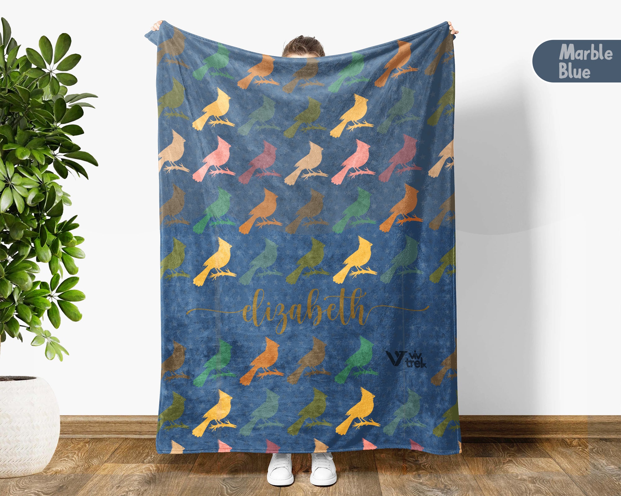 Custom Name Cardinal Blanket Retro Bird Lover Throw Cozy Personalized Gift Soft Wildlife Decor for Home