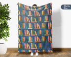 Retro Reading Lover Blanket Cozy Book Throw for Readers Soft Fleece Library Inspired Decor Unique Bookworm Gift