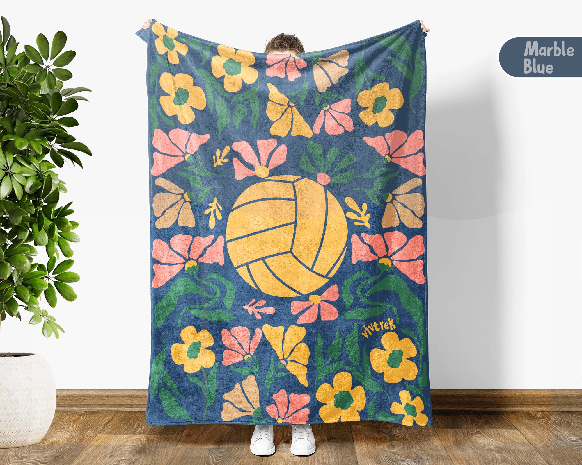 Floral Volleyball Blanket – Cozy Throw for Volleyball Lovers
