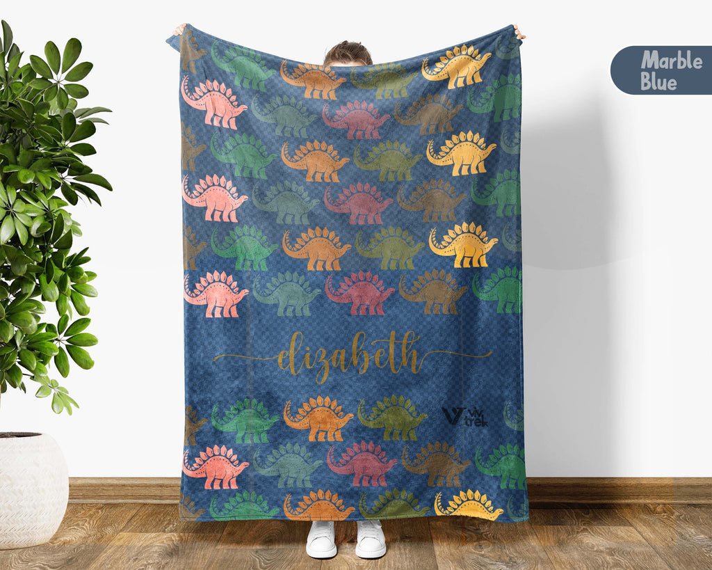 Personalized Stegosaurus Blanket Custom Name Dino Throw Retro Prehistoric Animal Decor Cozy Gift Unique Home Accent