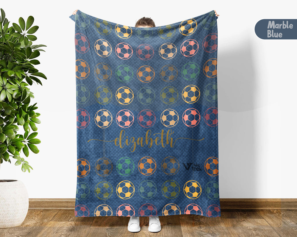 Custom Name Soccer Throw Blanket – Cozy Gift for Young Soccer Fans