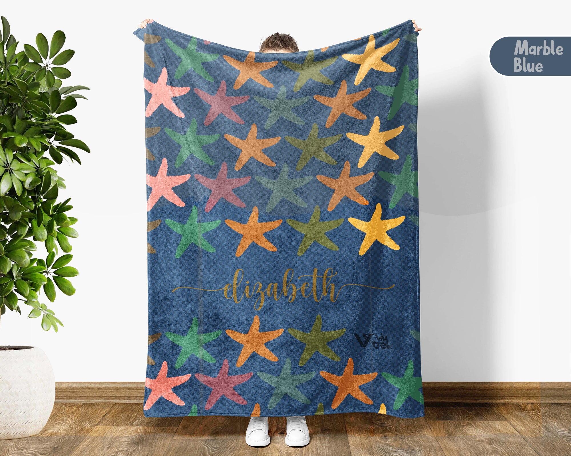 Personalized Starfish Blanket Custom Name Ocean Lover Throw Cozy Coastal Gift Sea Life Inspired Home Decor Accent