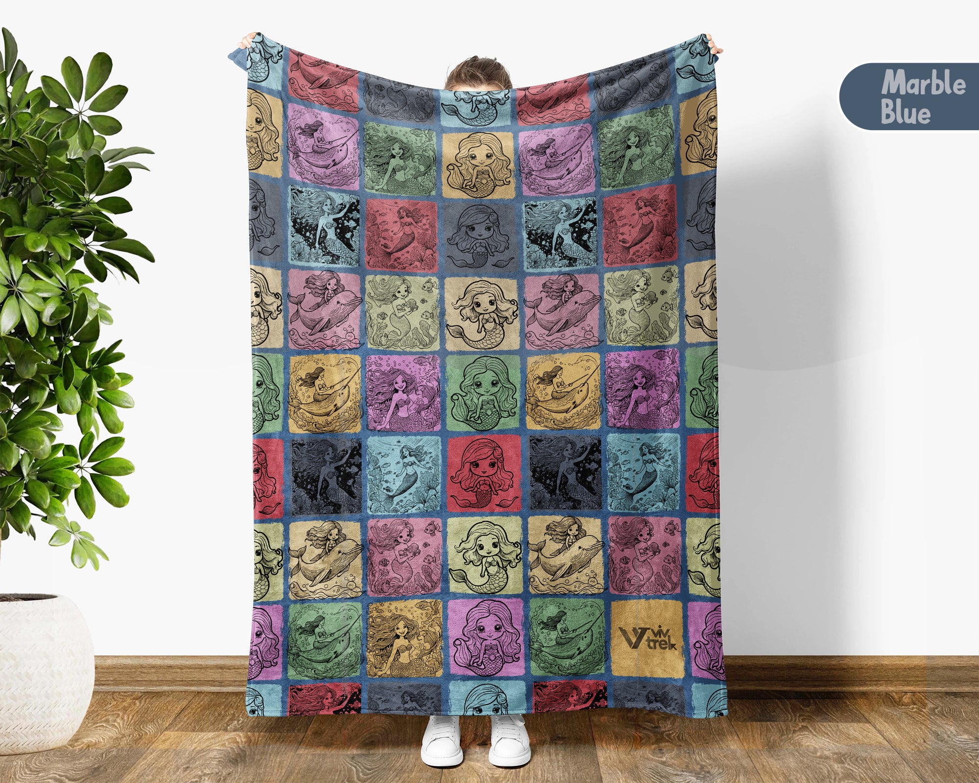 Mermaid Blanket Gift for Girls, Fantasy Ocean Fairy Throw, Cozy Underwater Theme Blanket, Cute Kids Decor Gift for Bedroom