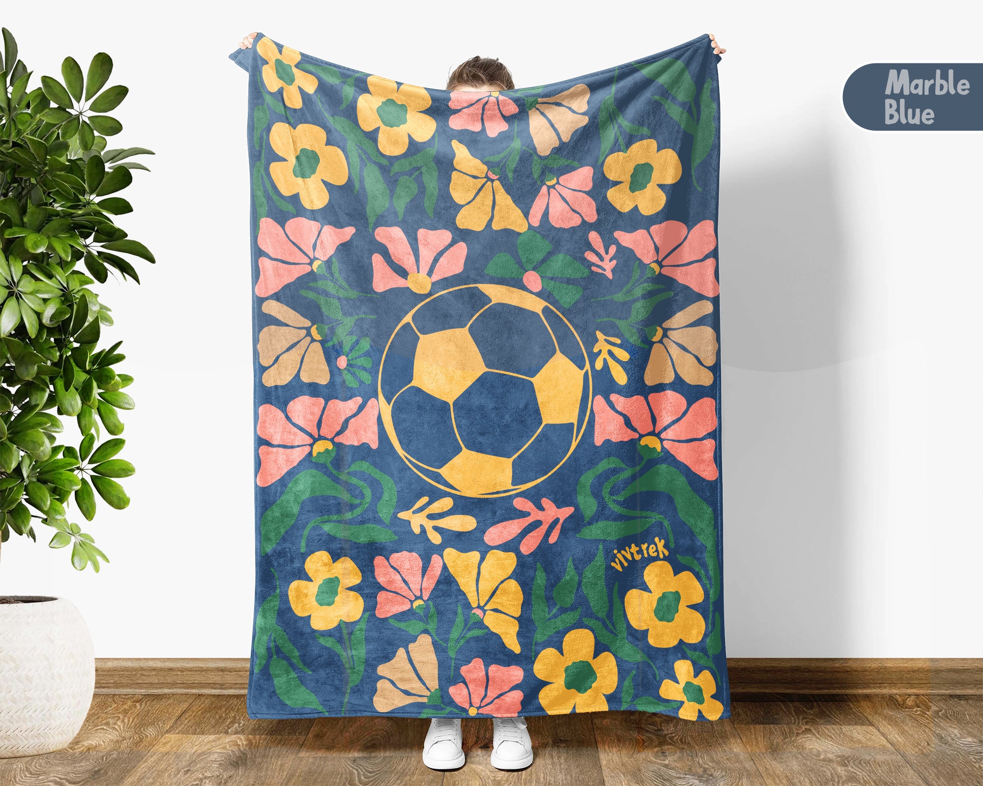 Floral Soccer Blanket – Cozy Throw for Soccer Lovers & Players