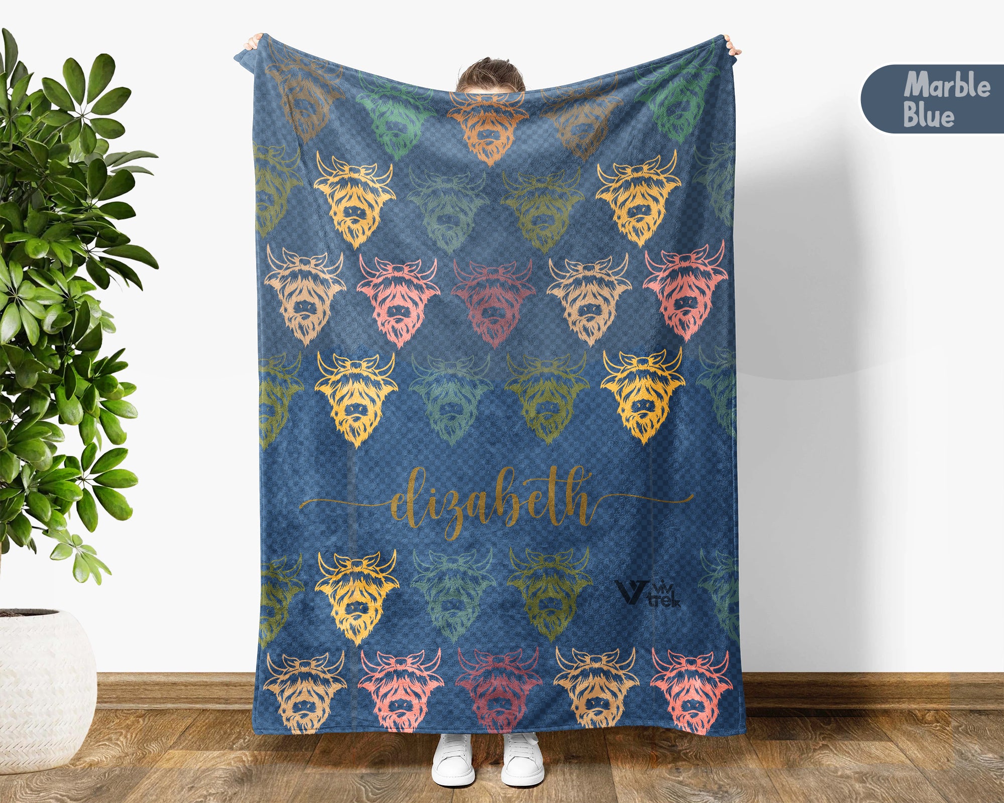 Custom Name Highland Cow Blanket Rustic Animal Throw Cozy Personalized Gift Soft Farmhouse Decor for Cow Lovers Home